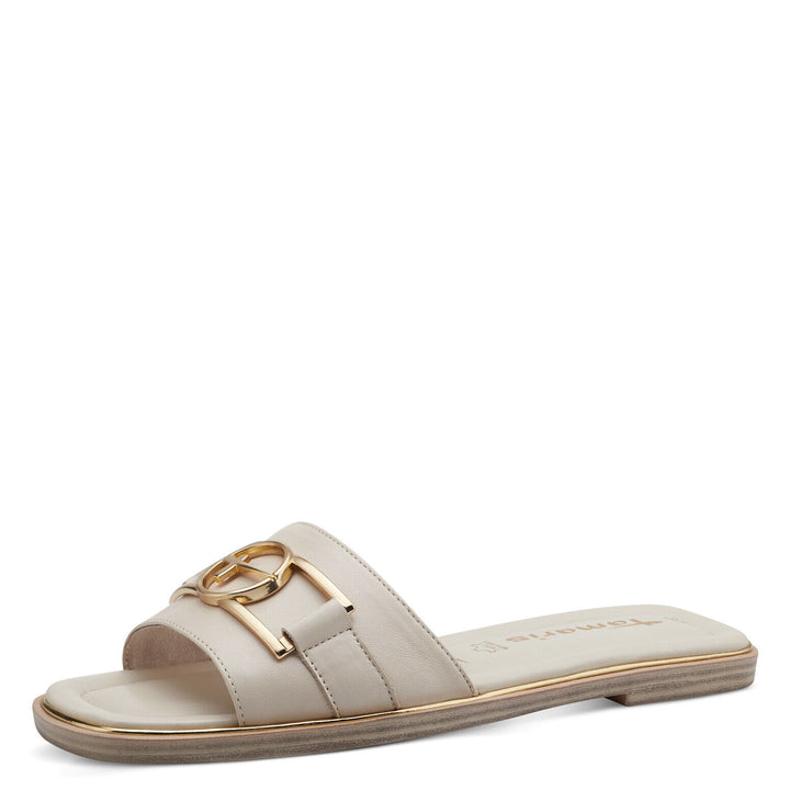 Tamaris 27107 Ladies Ivory Leather Slider Mule Sandals Touch It Comfort Footbed