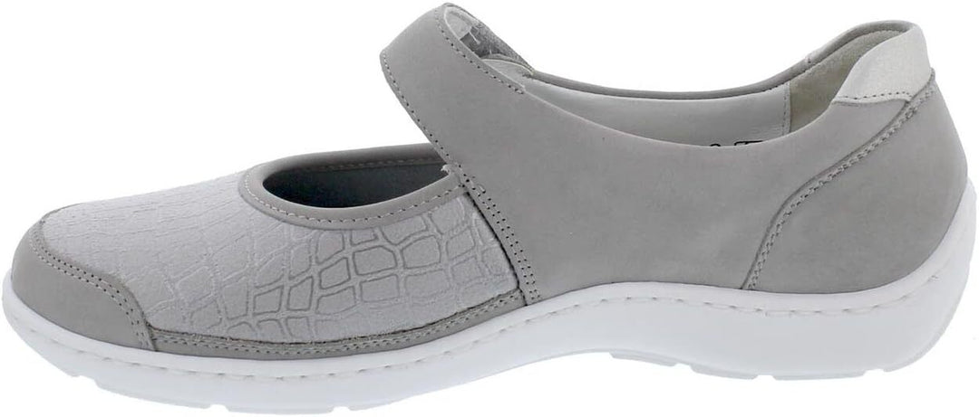 Waldlaufer Henni 496H33 Grey Leather STRETCH WIDE FIT Mary Jane Shoes With Strap