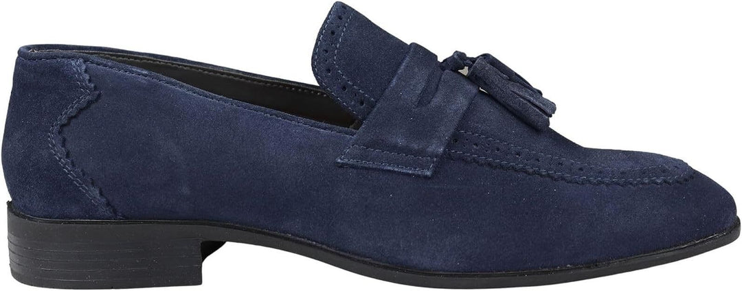 Frank Wright Palmer Mens Navy Suede Leather Tassel Slip On Brogue Detail Loafers