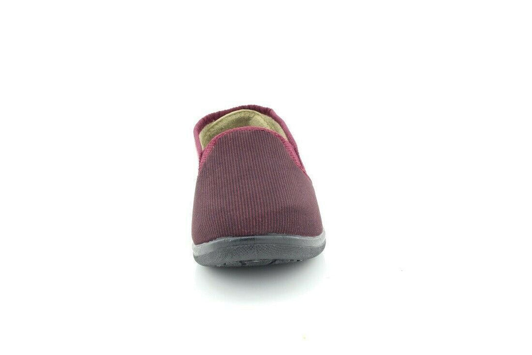 Dr Keller Donnael Mens Burgundy Cord Twin Gusset Fleece Warm Lined Full Slippers With Rubber Sole