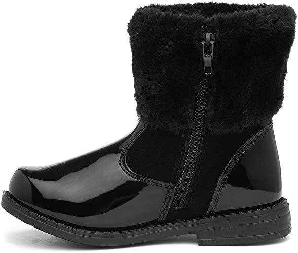 Chatterbox Jane Girls Black Patent Winter Boots Faux Fur Sparkly Bow Trim