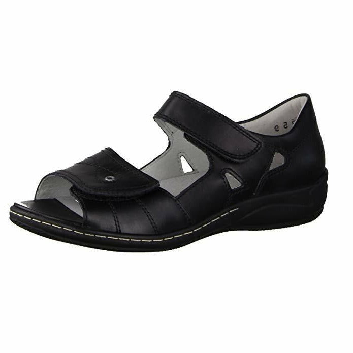 Waldlaufer Hilena/Kara Ladies WIDE FIT Black Leather Sandals With Removable Insole Sizes 3