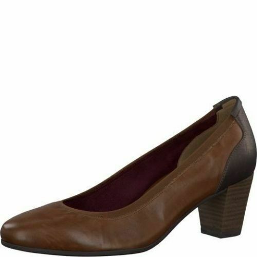 Tamaris 22400 Tan Brown Leather Metallic Cushioned Cabin Crew Office Court Shoe