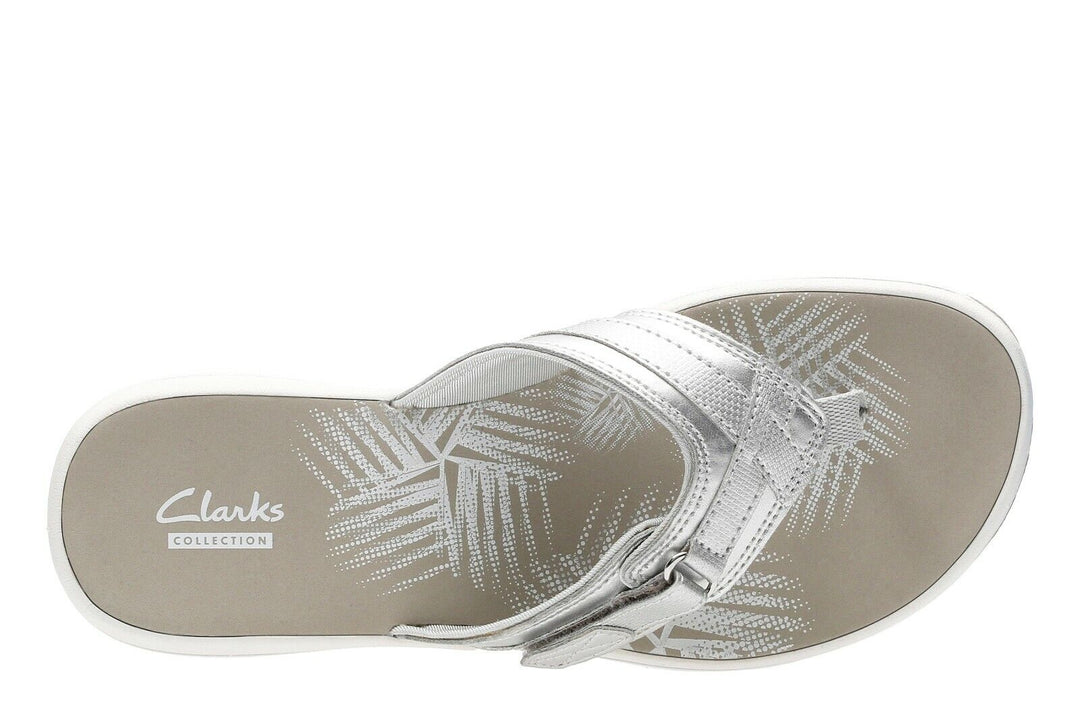 Clarks Brinkley Sea Ladies Silver Adjustable Toe Post Flip Flop Sandals