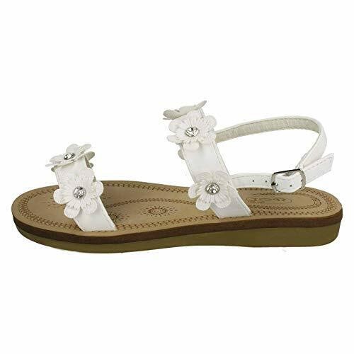 Girls Spot On H0292 White Flowers Smart Summer Slingback Sandals