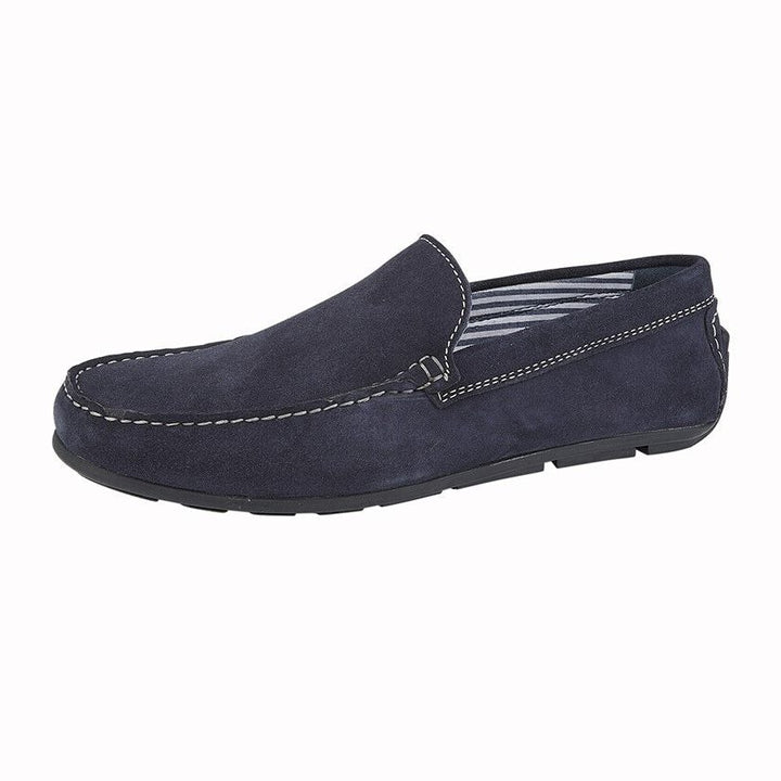 Roamers M885 Mens Navy Blue Suede Slip On Striped Lining Light Weight Moccasin Loafers