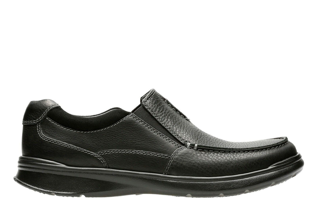 Clarks Cotrell Free WIDE FIT (H) Black Oily Leather Mens Cushioned Slip On Shoes