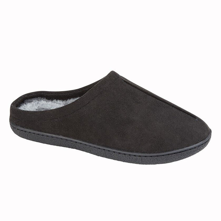 Zedzzz MS396 Mens Black Cushioned Mule Slippers With Faux Wool Lining Centre Seam