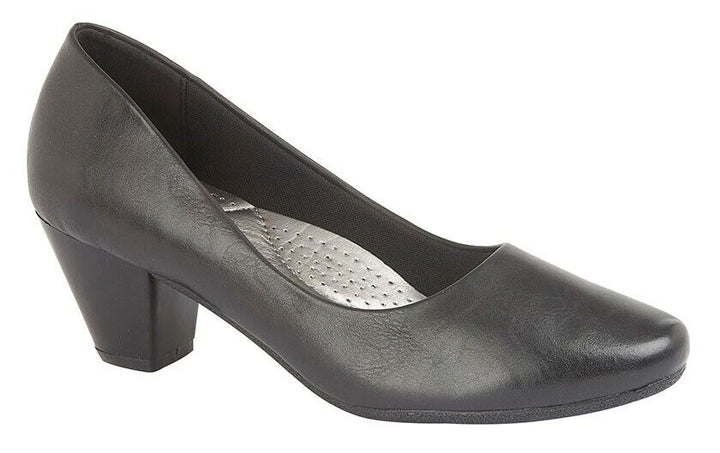 Boulevard L532 Ladies Black Faux Leather Cushioned Medium Block Heel Court Shoes