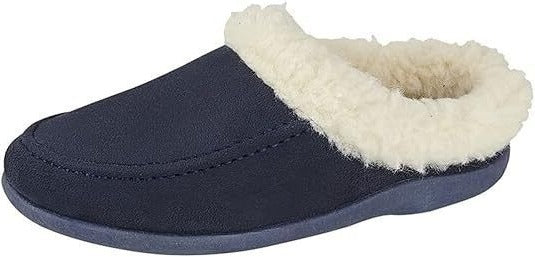 Sleepers Janine Ladies Navy Super Soft Comfort FUR CUFF Memory Foam Mule Slippers