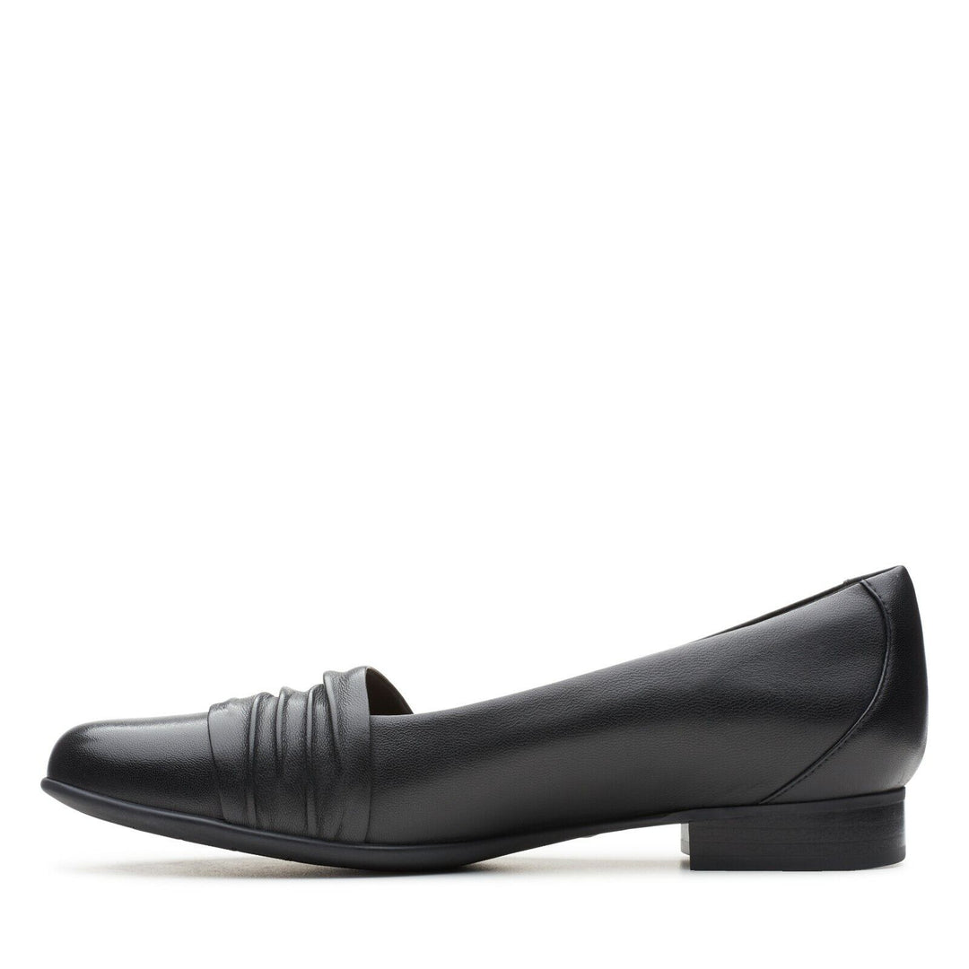 Clarks Un Blush Vibe Black Leather Pleated Loafers Low Heel Slip On Court Shoes