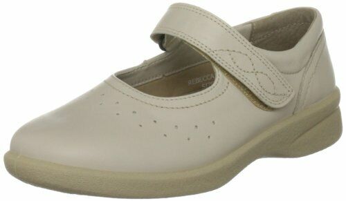 Padders Rebecca Beige Leather Extra Wide Fitting (EE) Mary Jane Shoes With Strap