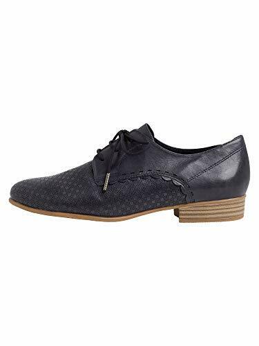 Tamaris 23218 Navy Blue Leather Embossed Casual Brogue Low Heel Lace Up Shoes