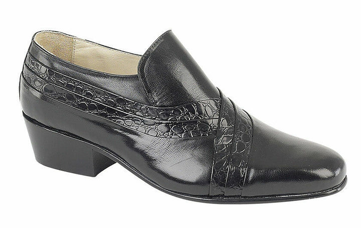 Montecatini MT5104 Mens Black Reptile Cuban Heel Leather Slip On Formal Dress Shoes