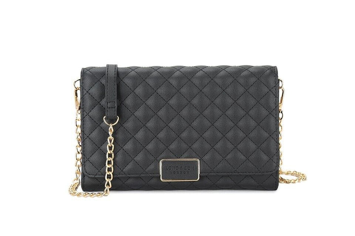 Long & Son Black Quilted Clutch Crossbody Handbag Strap Chain Card Pockets