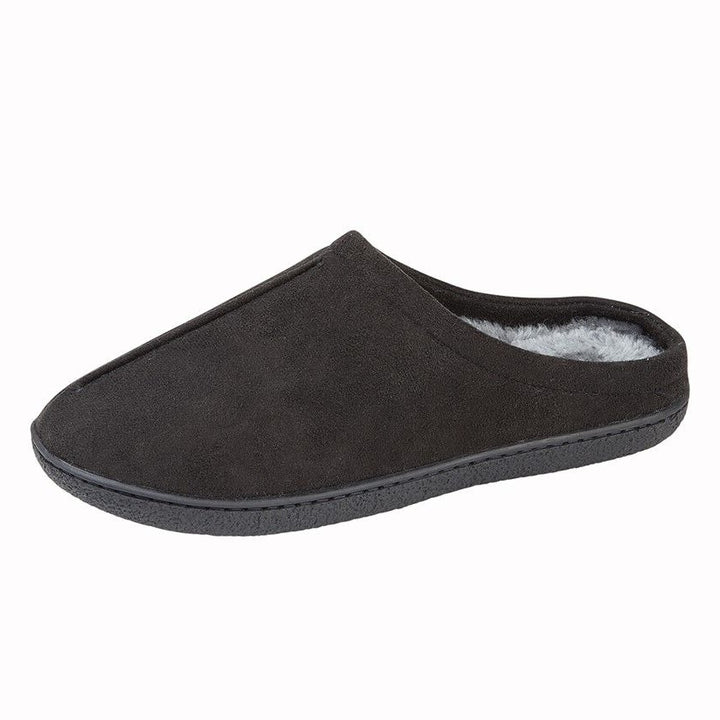 Zedzzz MS396 Mens Black Cushioned Mule Slippers With Faux Wool Lining Centre Seam