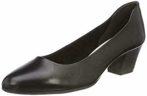 Tamaris 22302 Black Leather Block Heel Court Shoes Airline Crew Office