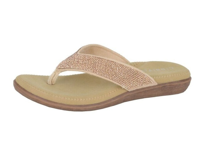 Cipriata Alcee L672 Ladies GOLD Diamante Cushioned Toe Post Flip Flop Sandals