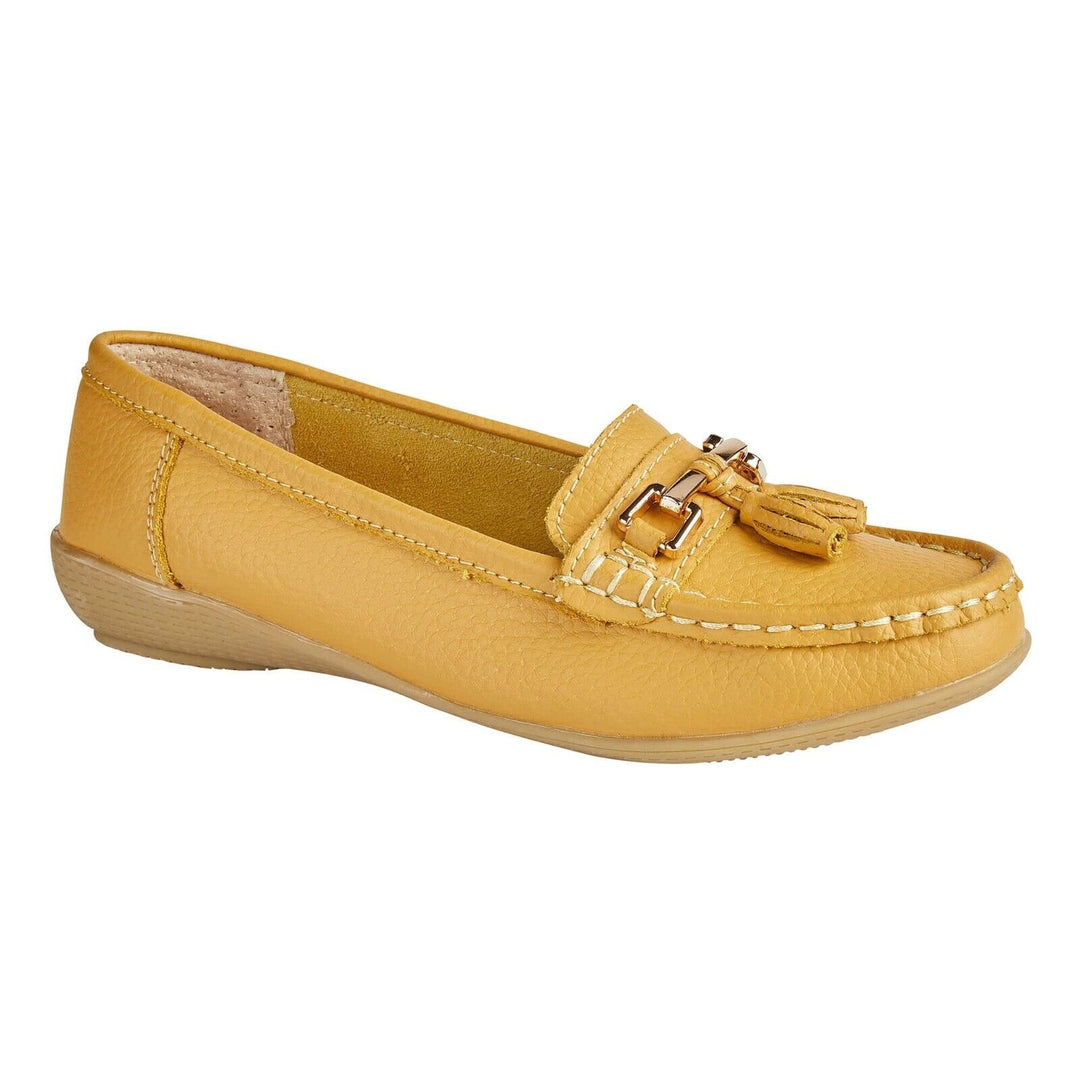 Womens Yellow Nautical Leather Slip On Summer Loafers Moccasin Tassel Flat Shoes