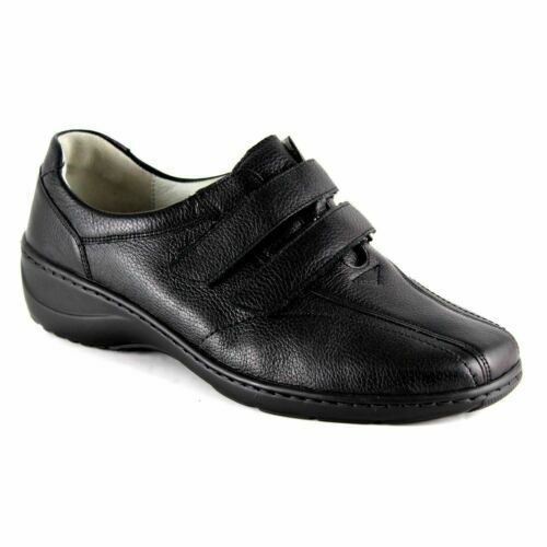 Waldlaufer Kya 607302 Ladies Wide EE Fitting Double Touch Fasten Black Shoes