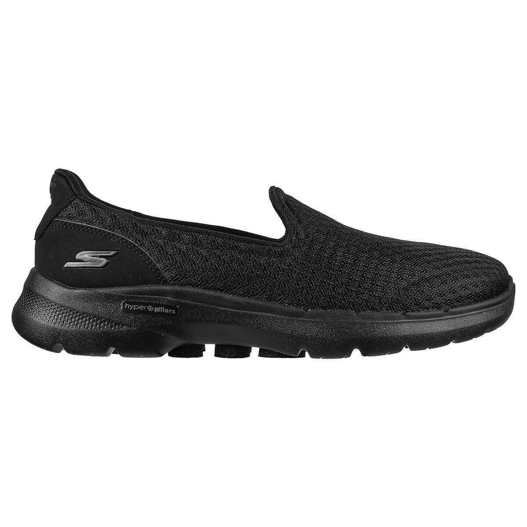 SKECHERS GO WALK 6 Big Splash Black Memory Foam Slip On Washable Trainers