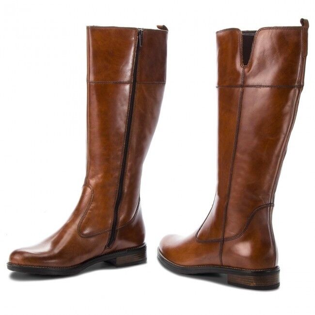 Tamaris 25542 Woman Tan Brown Leather Zip Up Knee High Riding Style Boots