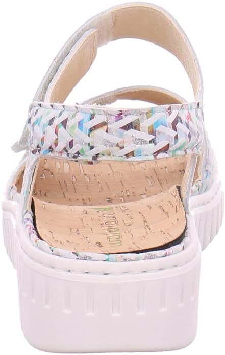 Waldlaufer Willow Ladies EXTRA WIDE Multi Geometric Nubuck Leather Adjustable Hook Loop Sandal