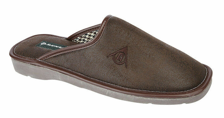 Dunlop Premier Mens Distressed Brown Faux Suede Slip On Comfort Mule Slippers