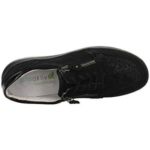 Waldlaufer H-Leonie WIDE FIT Black Nubuck Leather Flat Double Zip Lace Up Shoes 796002