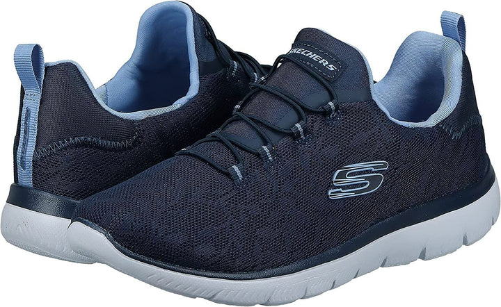 Skechers Summits Good Taste Ladies Vegan Navy Floral Bungee Elasticated Lace Slip On Trainers