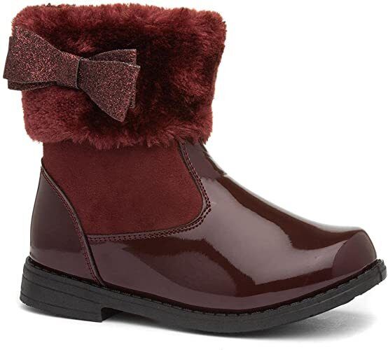 Chatterbox Jane Girls Burgundy Patent Winter Boots Faux Fur Sparkly Bow Trim