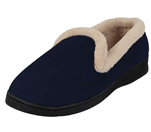 Jo & Joe Cashmere Ladies Light Weight Navy Blue Soft Velour Warm Lined Fleece Trim Hard Sole Slippers