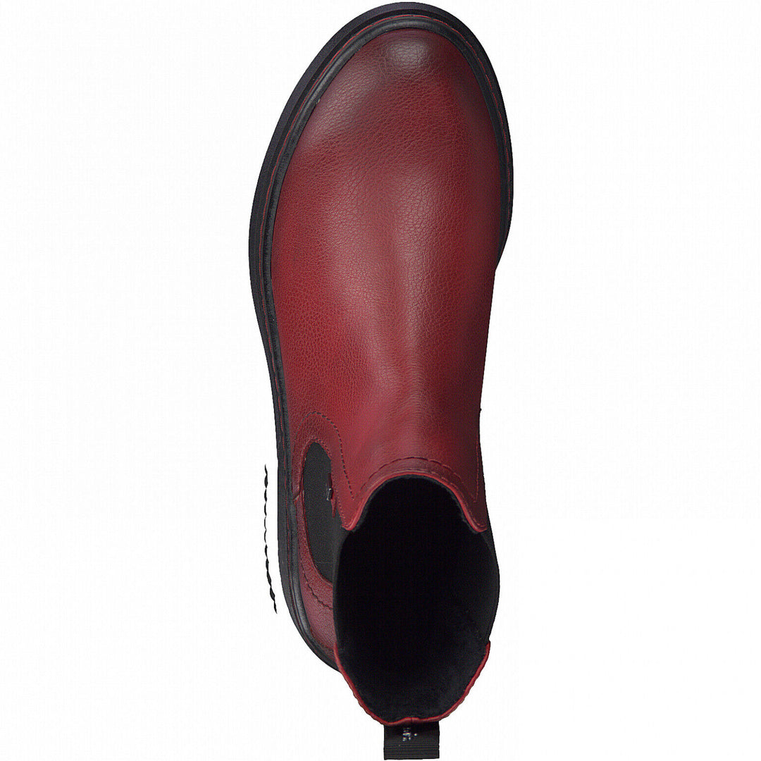 Tamaris 25463 Ladies Chilli Red Faux Leather Pull On Chunky Chelsea Boots