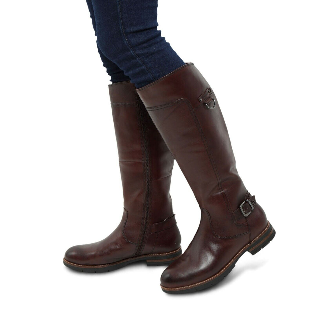 Tamaris 25603 Mocca Brown Premium Leather Memory Foam Zip Up Riding Boots