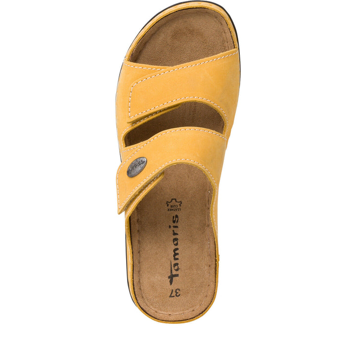 Tamaris 27510 Ladies Yellow Nubuck Leather Double Touch Fasten  Wide Fit Slider Mules Sandal