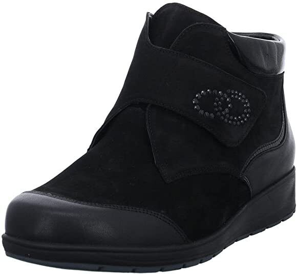 Waldlaufer Mimi 812815 Black Softee Leather Nubuck Wide Fit Diamante Strap Boots