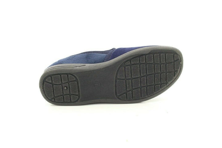 Dr Keller Donnael Mens Navy Soft Cord Twin Gusset Fleece Warm Lined Full Slippers With Rubber Sole