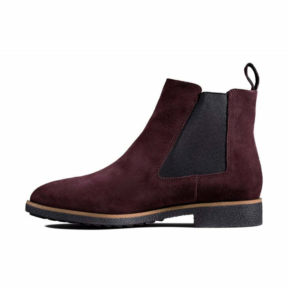 Clarks Griffin Plaza Womens Burgundy Red Suede Leather Elasticated Chelsea Boots