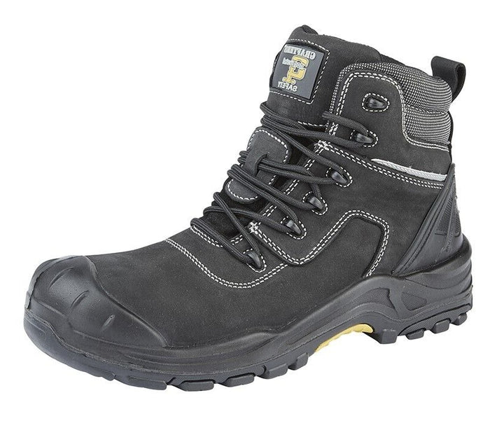 Grafters M426 Unisex Black Leather 6 Eyelet Lace Up Safety Toe Cap Safety Boot