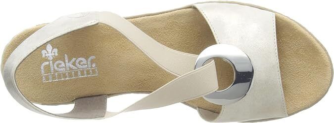 Rieker 624H6 Ladies Gold Slip On Slingback Mid Wedge Sandals With Disc Design