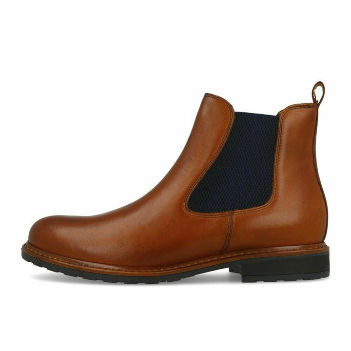 Tamaris 25056 Nut Tan Brown Leather & Blue Premium Pull On Chelsea Ankle Boots