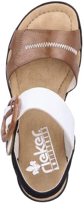 Rieker 68716 Ladies Beige/White/Black Touch Fasten Mid Wedge Slingback Sandals