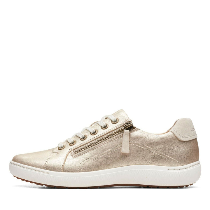 Womens Clarks Nalle Lace Champagne Gold Leather Lace Up/Zip Athleisure Trainers