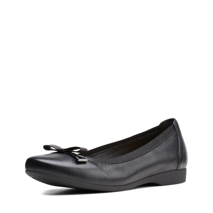 Clarks Un Unstructured Darcey Bow Wide E Fit  Soft Leather Slip On Pumps Dolly Shoes Black