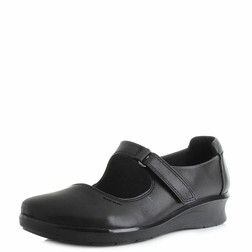 Clarks Hope Henley Wide E Fit Black Soft Leather Mary Jane Strap Shoes