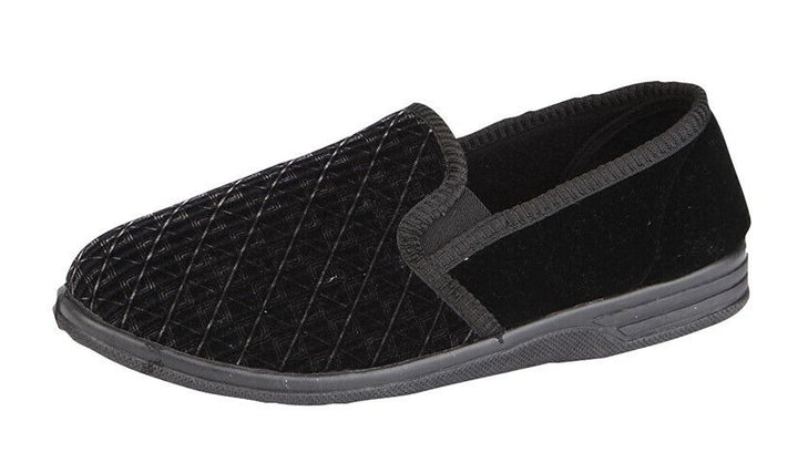 Jo & Joe Austin/Kevin Mens Black Soft Velour Twin Gusset Full  Slippers With Rubber Sole