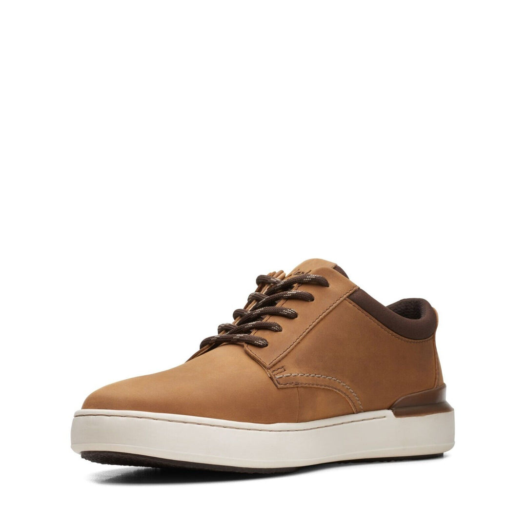 Clarks Courtlite Derby Standard G Fit Light Tan Waxy Leather Lace Up Casual Shoes Sneaker Trainers