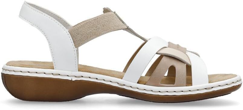 Rieker 65918 Ladies White/Beige/Cream  Low Wedge Elasticated Slingback Sandals