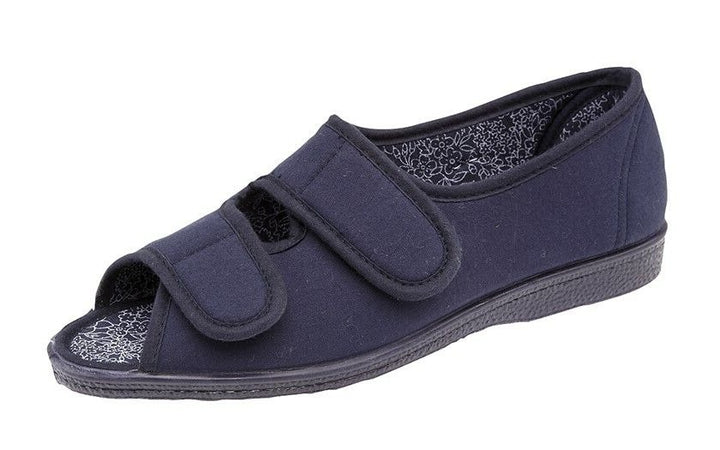 Sleepers Ladies WIDE FIT EE Navy  Canvas Twin Strap Open Toe Sandal/Slipper L862