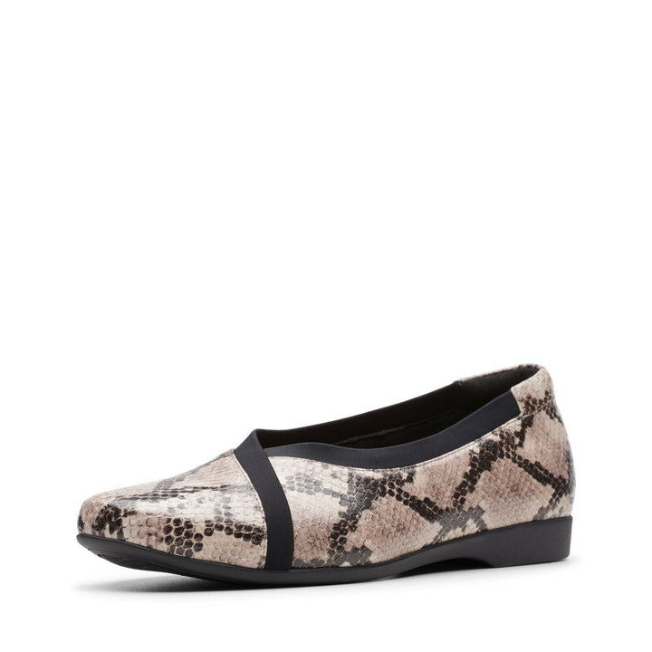 Clarks UNStructured UN Darcey Ease Ladies Natural Snake Print Leather Ballerina Pumps